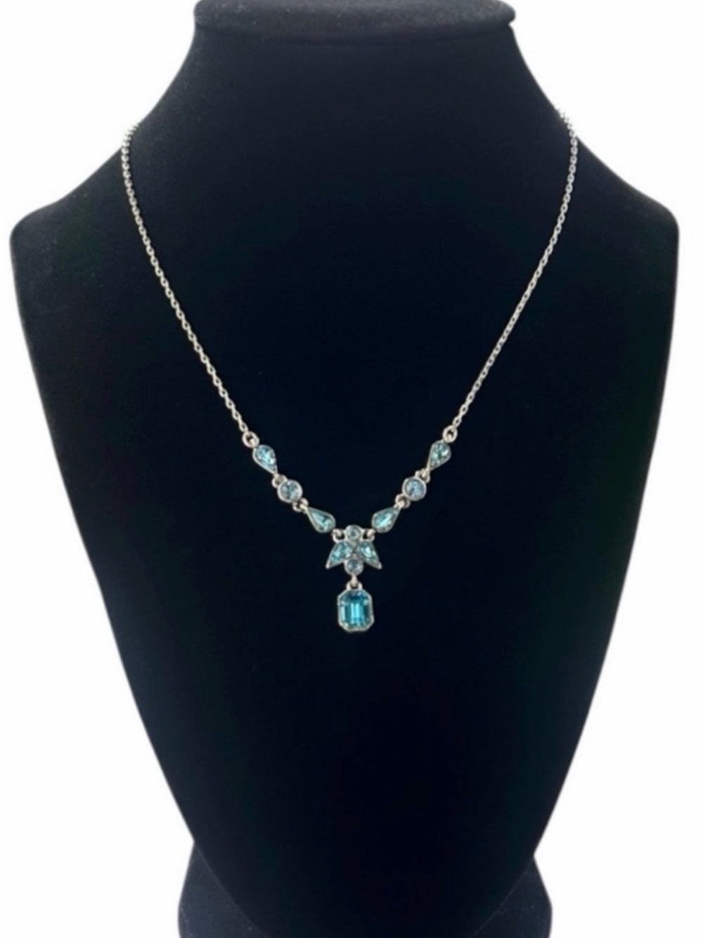 Carolee Simulated Blue Aquamarine Silver Lavalier Necklace